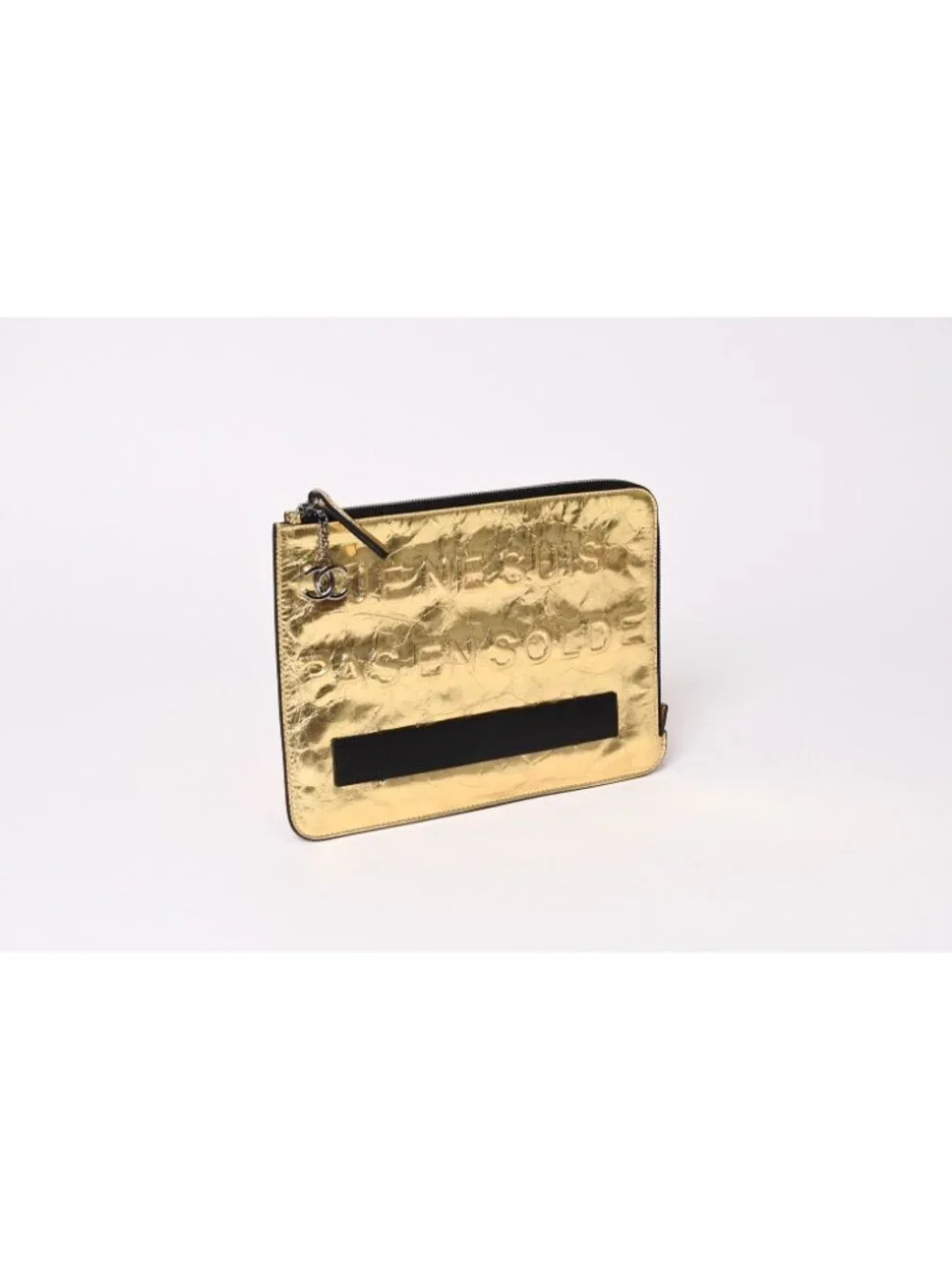 Chanel Votez Coco Clutch CC Logo Crinkle Leather Metallic Gold